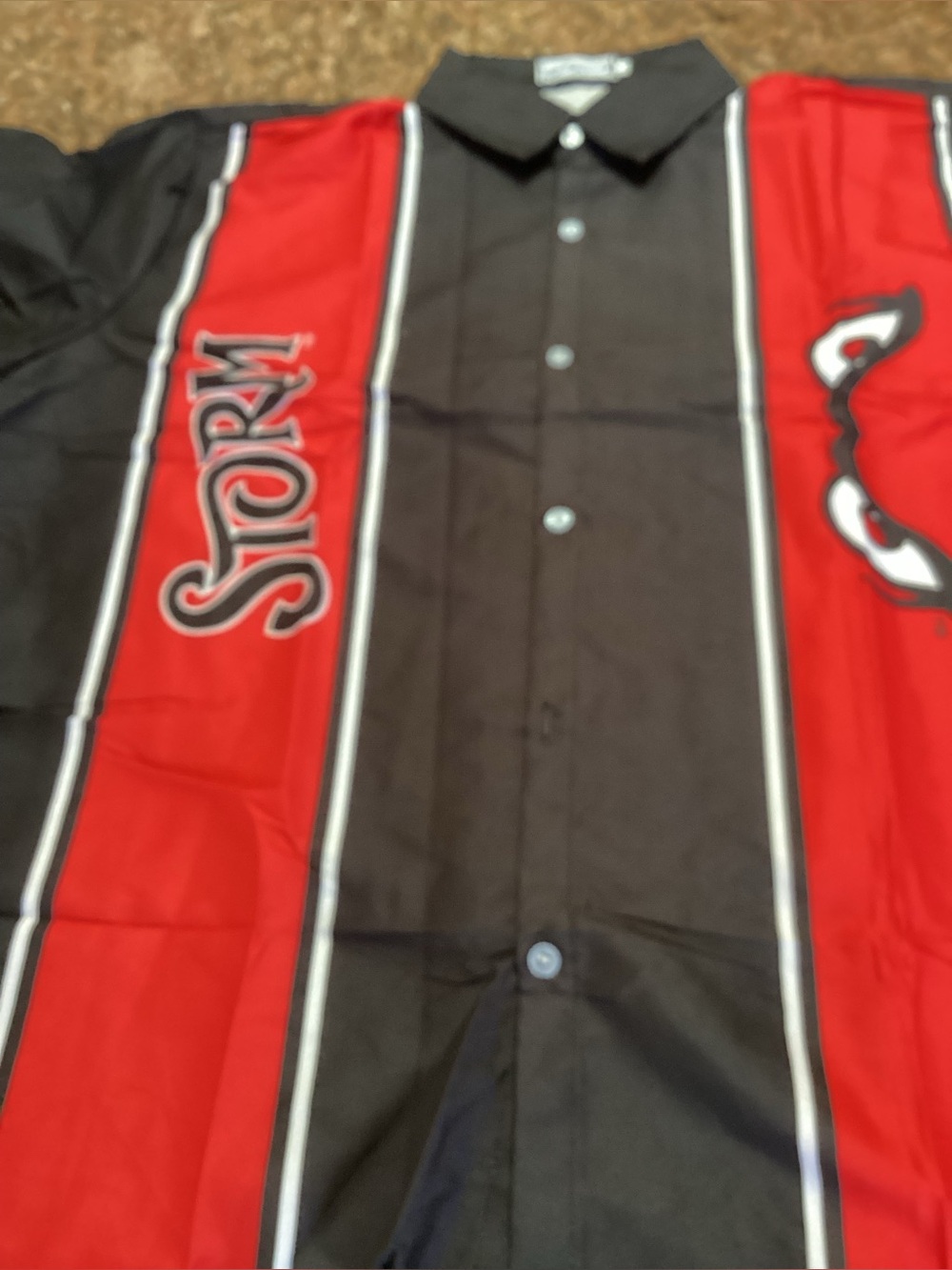 Lake Elsinore Storm ,Men's Black and Red Panel Button-Down Bowling Shirt, Size E